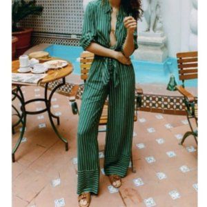 FAITHFULL THE BRAND High-Waist Green Striped Pants